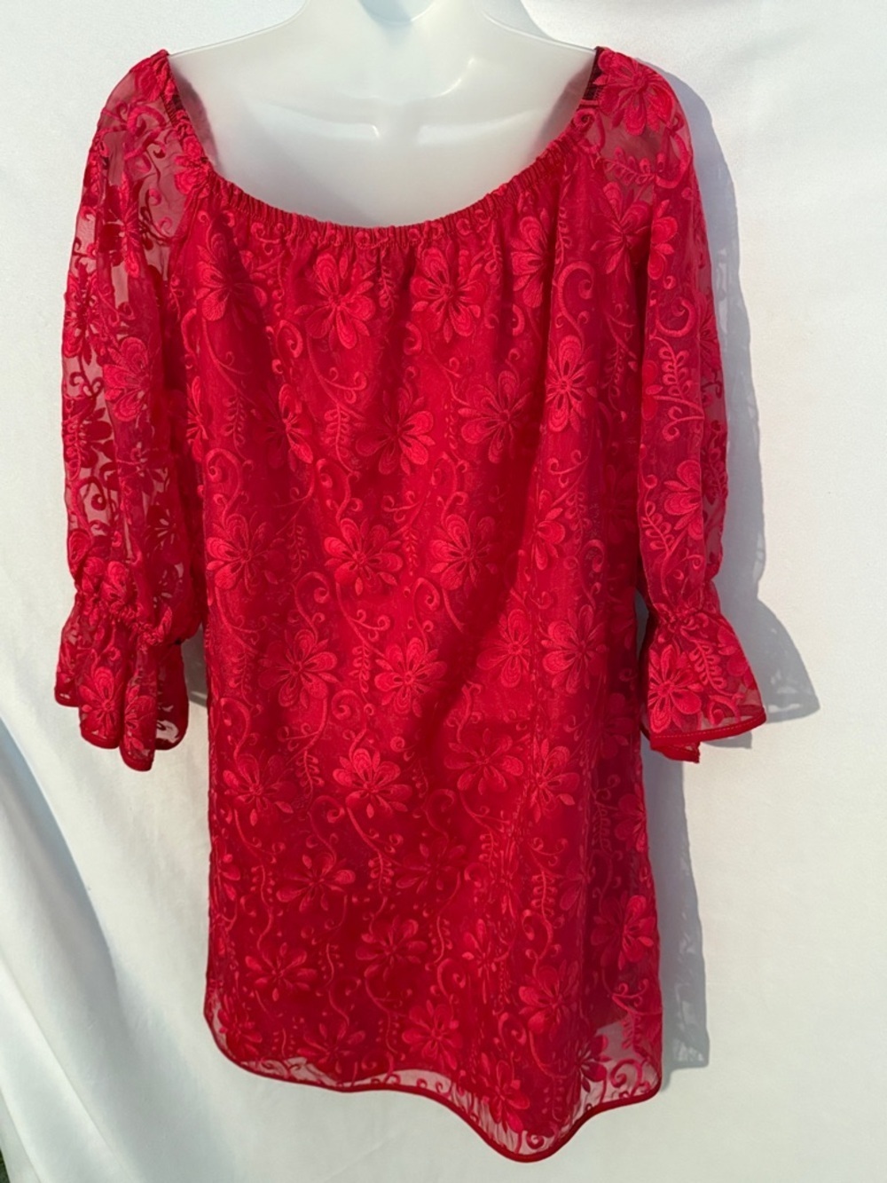 Voom by Joy Han Red Floral Embroidered Off the Shoulder Dress Size M - Picture 4 of 6